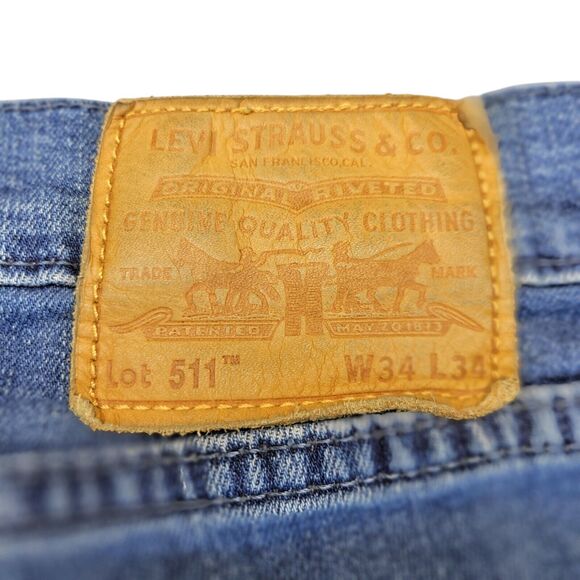Levis Vintage‎ 511 Slim Fit BIG E Premium Stretch Blue Jeans Men’s 34X34 fits 32 - Picture 4 of 16